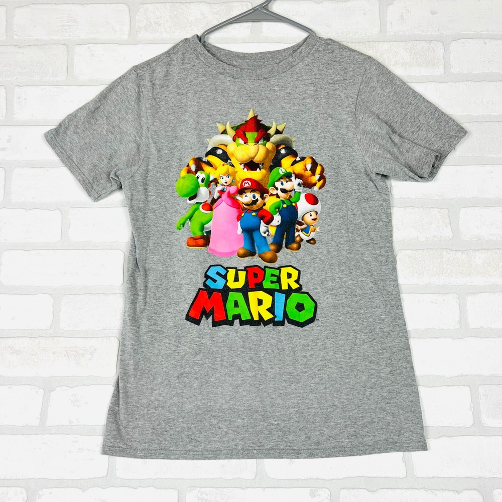 Super Mario Nintendo Kids XL Gray Graphic T-Shirt Hybrid Apparel Mario Luigi